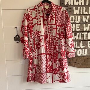 Anthropologie Red and White Patchwork Button-Up Midi Dress